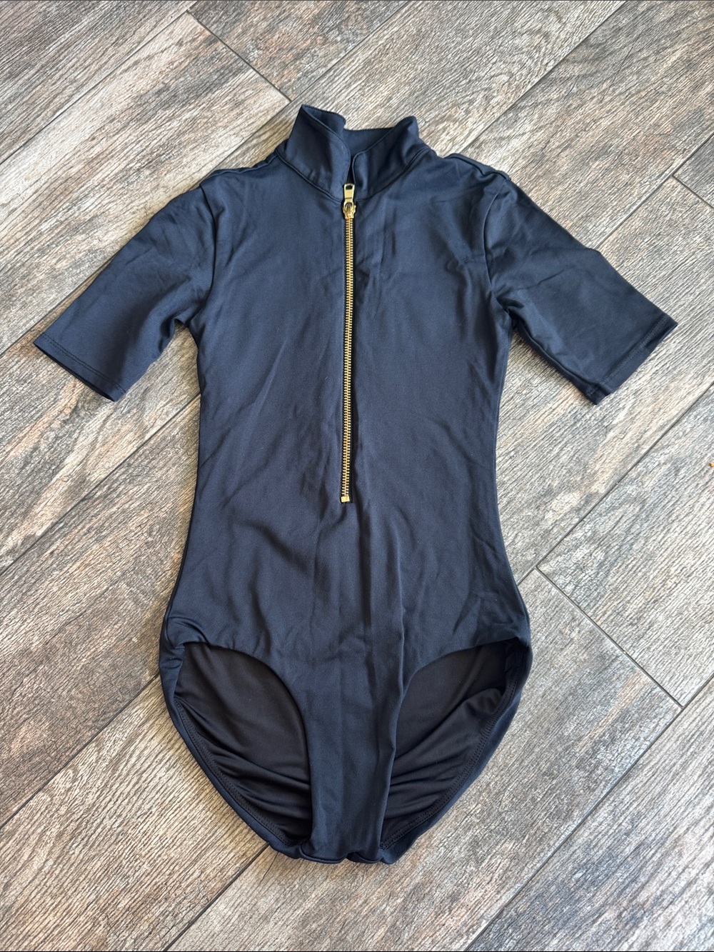 Girls Black Dance Leotard with Gold Front Zip